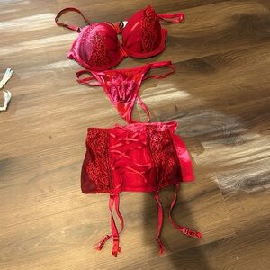 3 Piece Red Lingerie Set Pour Moi 34C and UK 10